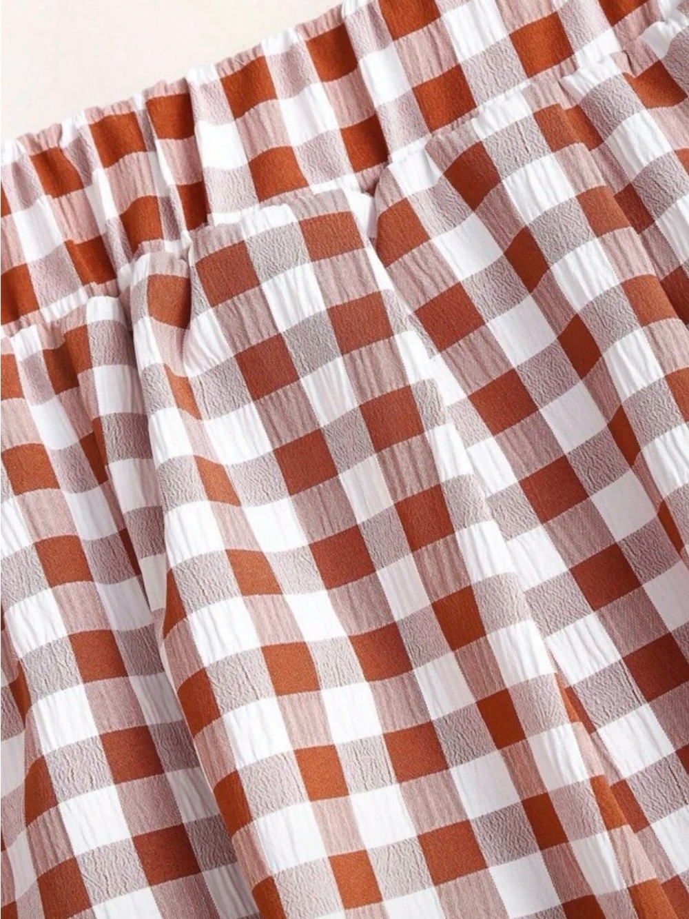 Wide Leg Gingham Pants in Brown/White - Picture 3 of 6